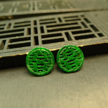 Full green burmese natural a-grade jade with small round happy characters