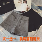 2017 mùa thu mới phiên bản Hàn Quốc của chất liệu hoang dã đôi túi cao eo đen xám rắn màu quần short hoang dã bốt quần nữ