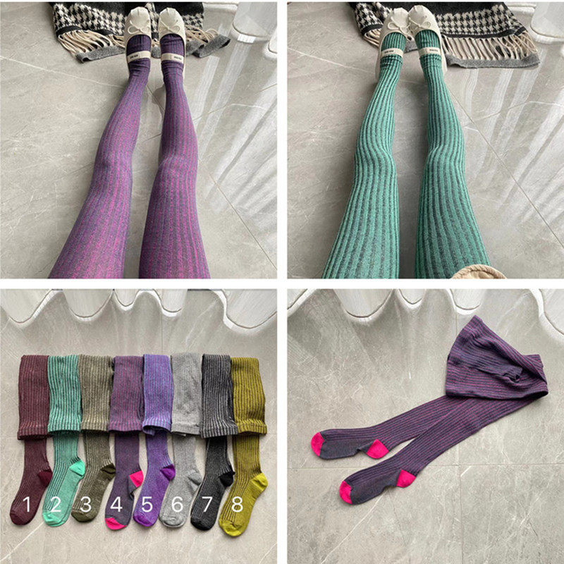 2026 Early Spring New Women's Pantyhose, Runway Style, Korean Dongdaemun Mixed Color Wide Stripe Leggings, Trendy and Stylish