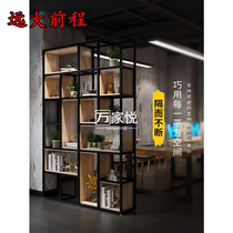 Industrial wind office partition shelf Wrought iron loft creative decoration partition cabinet Hollow storage bookcase floor