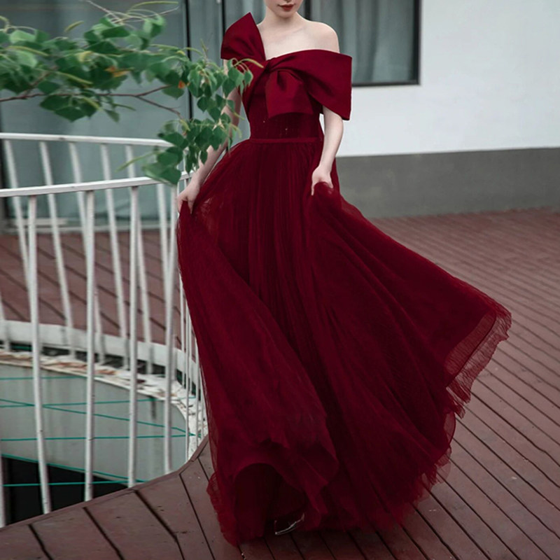 Toast clothing bride 2022 summer new wedding high-end niche wine red high-end back door banquet evening dress