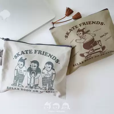 Little fart hiccup original skateboard retro medium storage bag tassel cosmetic bag cute printed hand bag two-color