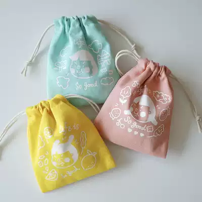 Little fart hiccup life is good bundle pocket yellow powder blue three-color bundle pocket small medium cotton storage bag