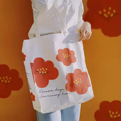 Rain over the mountain small fresh hyuna red flower canvas bag zipper new ins summer girl heart shoulder cloth bag
