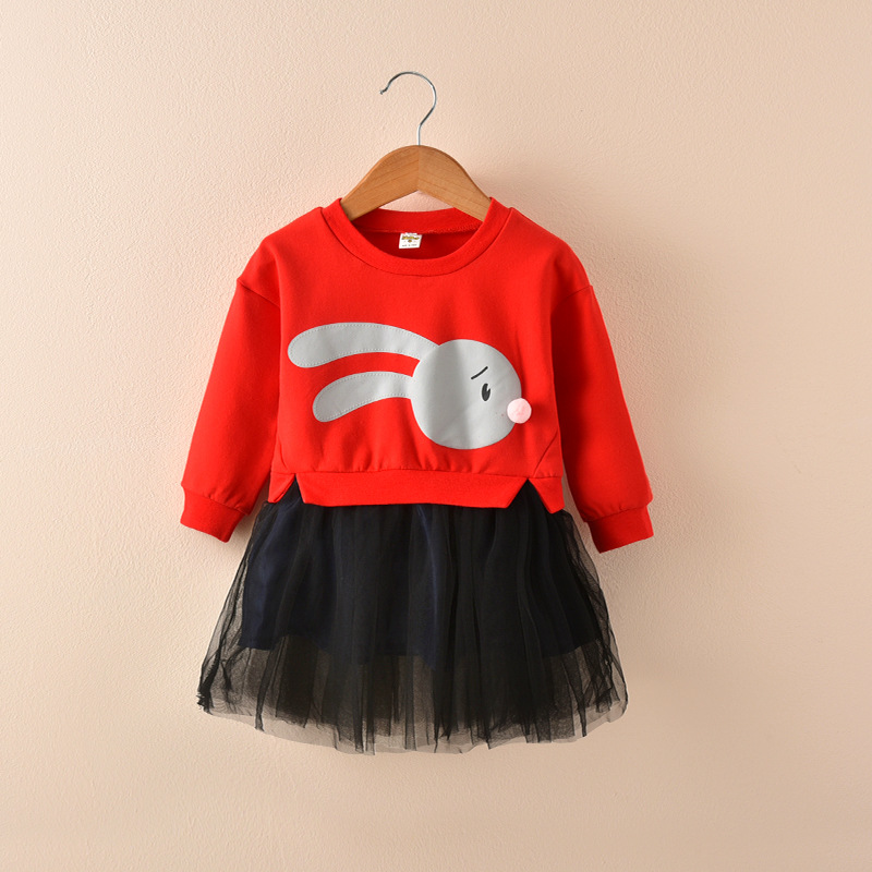 2023 spring new girls' dress Korean version cute baby flower stitching dress all-match mesh skirt