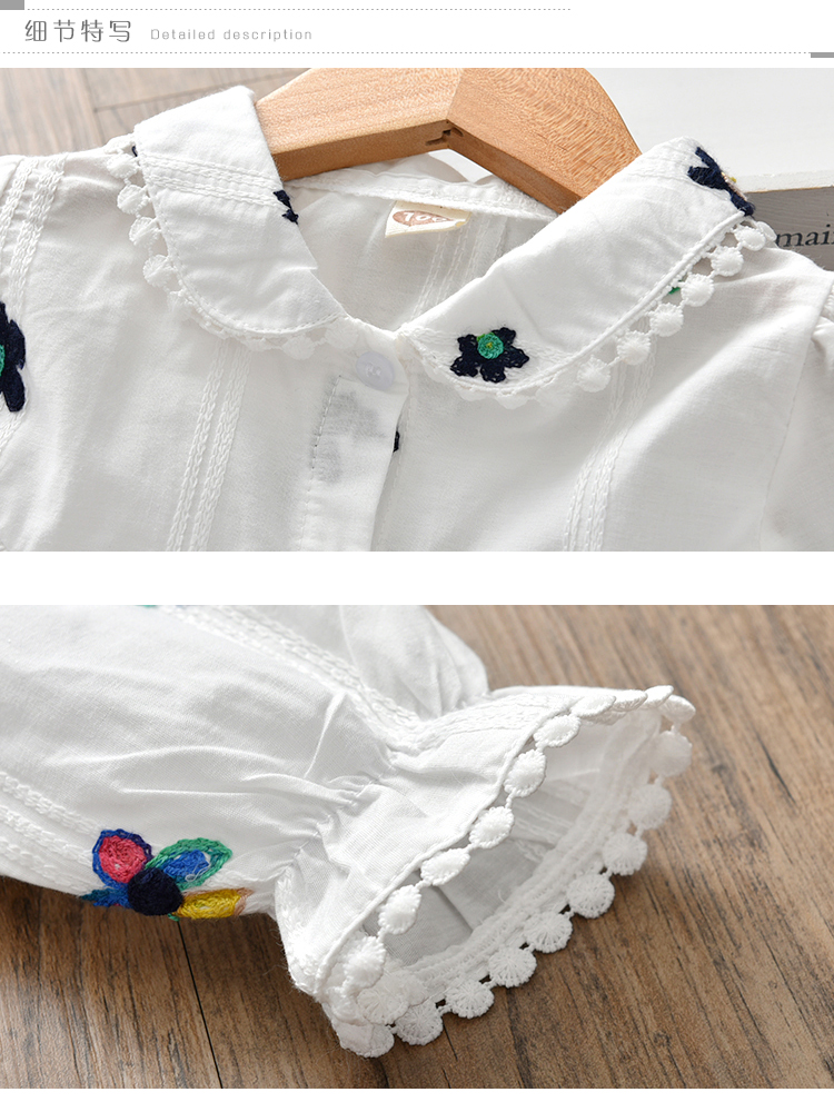 Áo mới mùa thu 2018 bé gái ngoại quốc thêu áo sơ mi nữ dài tay cotton bé gái sơ mi búp bê quần áo trẻ em 10 tuổi
