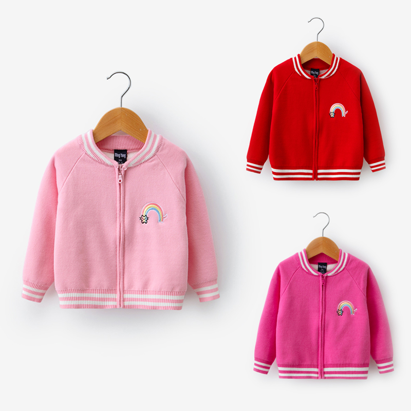 2023 New girl sweater sweater girl knitting coat year old baby baseball clothes spring and autumn long sleeve coat