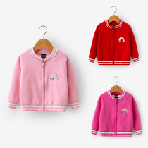 2021 new baby girl cardigan sweater girl knitted coat year old baby Baseball clothing Spring and Autumn long sleeve top