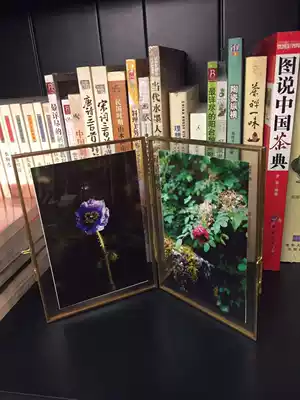 Folding geometry double-sided glass brass photo frame setting table plant herniform clip display stand metal frame frame