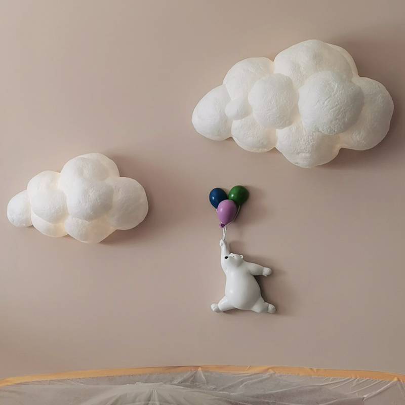 Internet-Famous Cloud Wall Lamp with Creative Cotton Decoration, Cute for Boys and Girls, Children's Room, No-Wiring Bedroom Princess Bedside Lamp