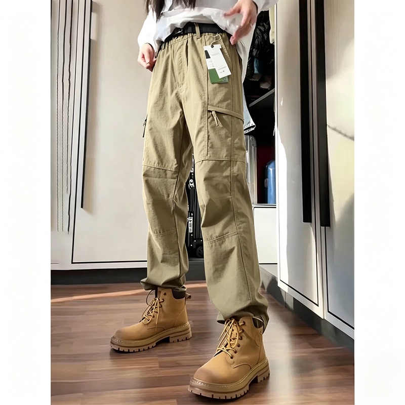 Free Belt! Khaki Mountain-Style Outdoor Cargo Pants for Women, Summer Thin Quick-Dry Pants, Hiking and Mountaineering Pants