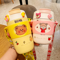 Creative double drink stainless steel thermos cup students outdoor hipster milk tea coffee cup cute cute pet water Cup Female