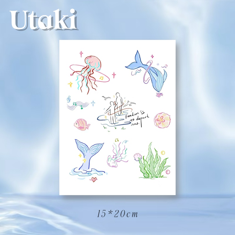 Utaki [Roman Drinking Water] Free Qicheng Original Design Hand-Painted Whale Jellyfish Free Elements Tattoo Sticker