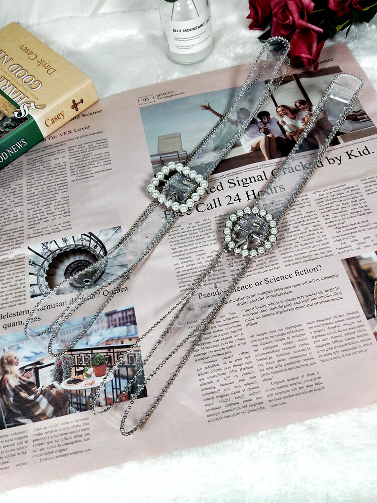 Han Style Belt Girl Jeans Net Red Fashion Transparent Plastic Leather Strap Casual 100 Hitch Pearl Buckle Pants with Chains