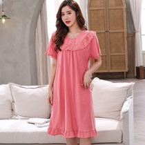 Pajama dress for women summer pure cotton short-sleeved summer thin mid-length over-the-knee dress 2023 new pajama dress