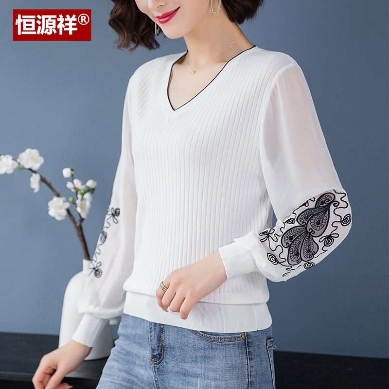 Hengyuanxiang Ice Silk Knitted Thin Sweater 2022 New Autumn V-neck Women's Bottoming Shirt Fashionable Fashion Western Style