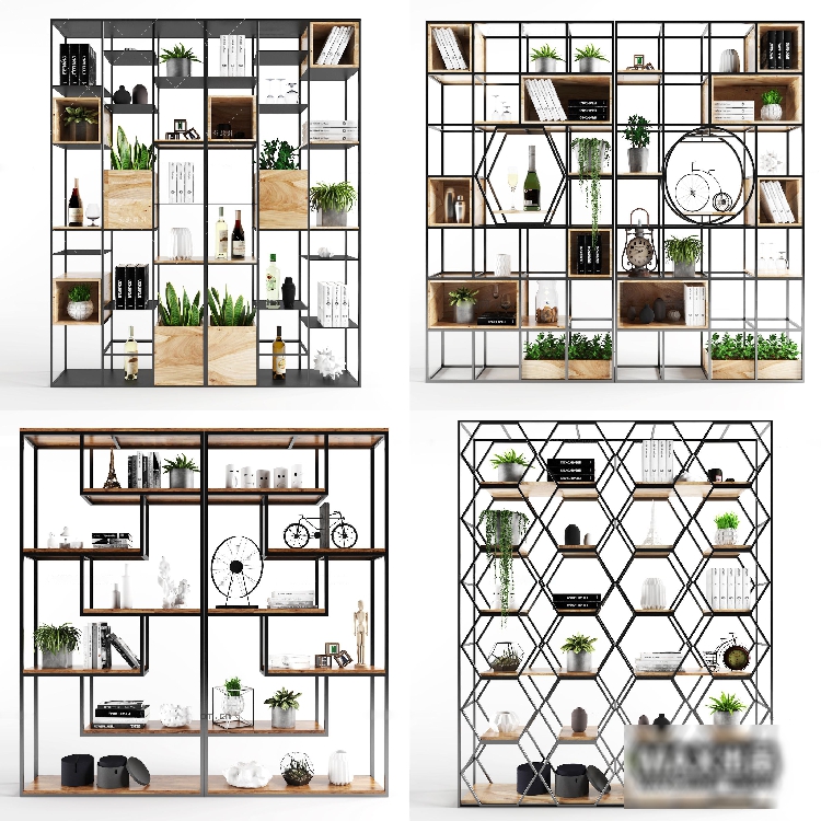 装饰柜植物书柜3d模型室内家装盆栽饰品柜3dmax模型素材库-32