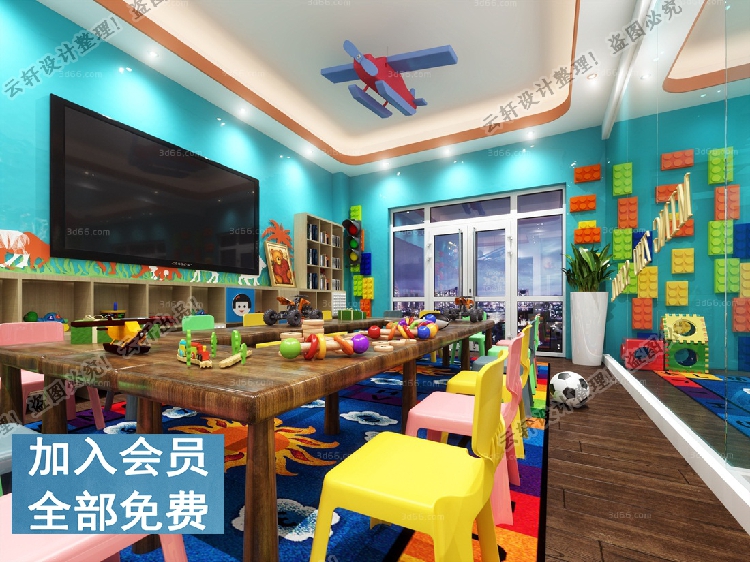T158幼儿园3d模型室内早教中心托儿所儿童乐园3dmax模型素材...-3