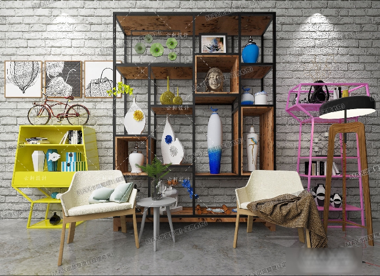 装饰柜植物书柜3d模型室内家装盆栽饰品柜3dmax模型素材库-5