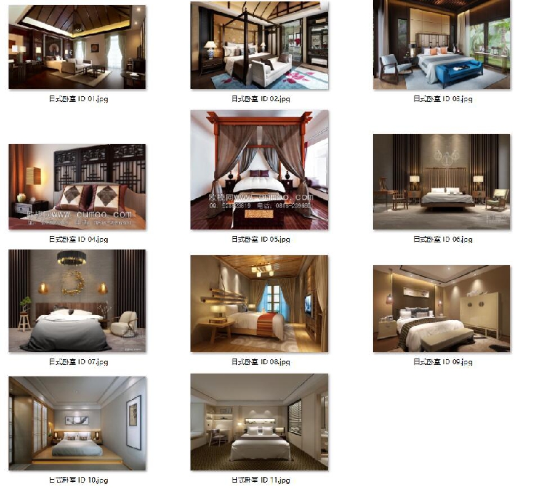 日式风格3d模型家装工装室内设计 卧室客厅书房餐厅3dmax模型-15