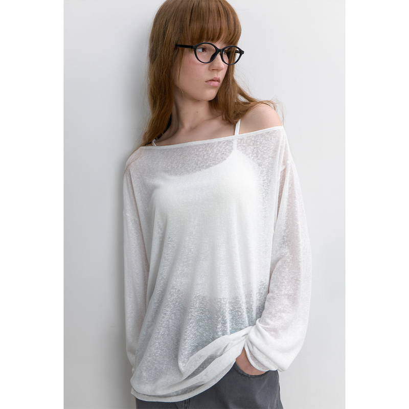 Korean Designer Brand Lazy Style One-Shoulder Long-Sleeve T-Shirt