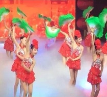 New models we will dance flower drum lights childrens sequins performance clothes childrens Fan Dance Girls puffy dance dress red