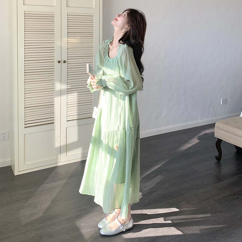 Beautiful and Stylish Light Green Dress for Women, Long-Sleeved Fairy Dress, Unique and Fresh Holiday Long Dress, Slim Fit and Special