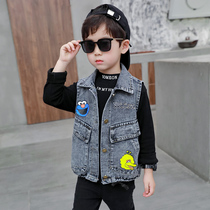 Boy Cowboy Waistcoat Vest Jacket Korean version handsome Childrens male baby male Shoulder Ocean pneumatic Cartoon Waistcoat single row