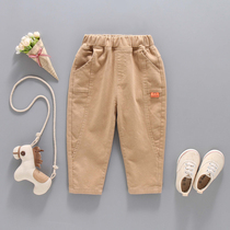 Boy pants autumn clothing casual long pants 2021 autumn winter new small children elastic plus suede female baby foreign air tide