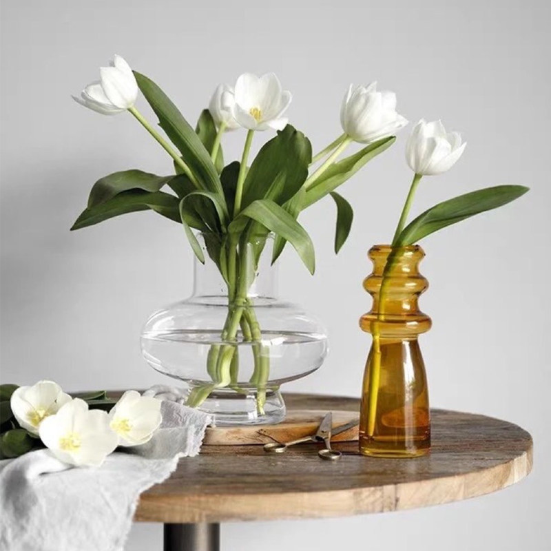 Ins Wind Creative Nordic Glass Transparent floral art Home Decorative Pendulum candy color thread vase designer's section-Taobao