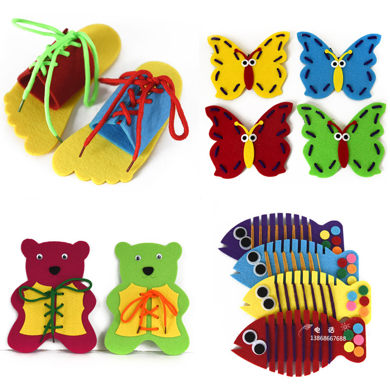 Children Homemade Handmade Puzzle Kindergarten Handmade Material Bag Area Corner Activities Unwoven Fabric Diy Threading Toys