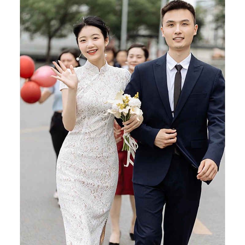 White Cheongsam Dress for Women, Modernized Chinese-Style Toast Dress, Engagement Dress, Homecoming Dress, Registration Dress, White Dress White Cheongsam Dress for Women, Modernized Chinese-Style Toast Dress, Engagement Dress, Homecoming Dress, Registration Dress, White Dress