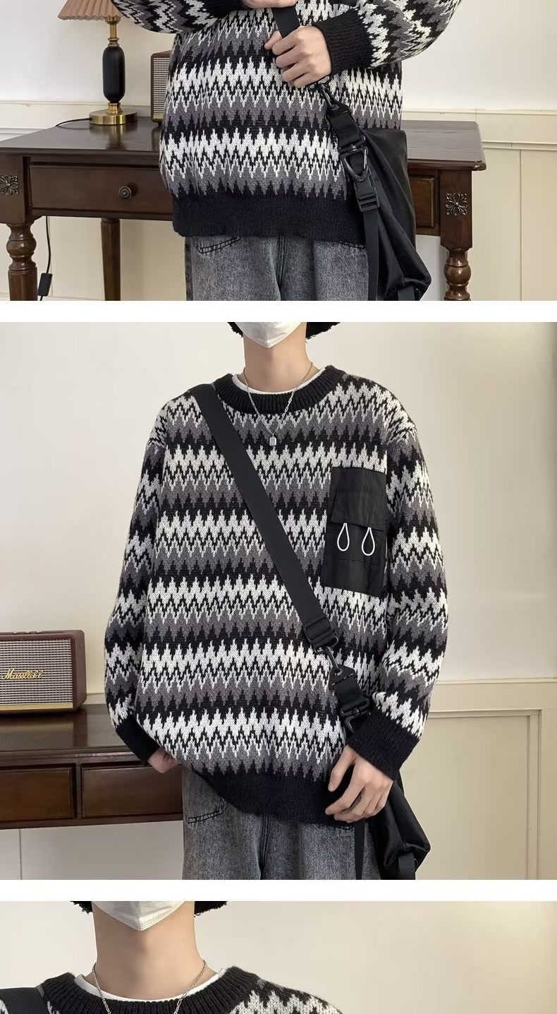 Men's Oversized Knit Sweater For Men Casual Style With Pockets_voghion.com