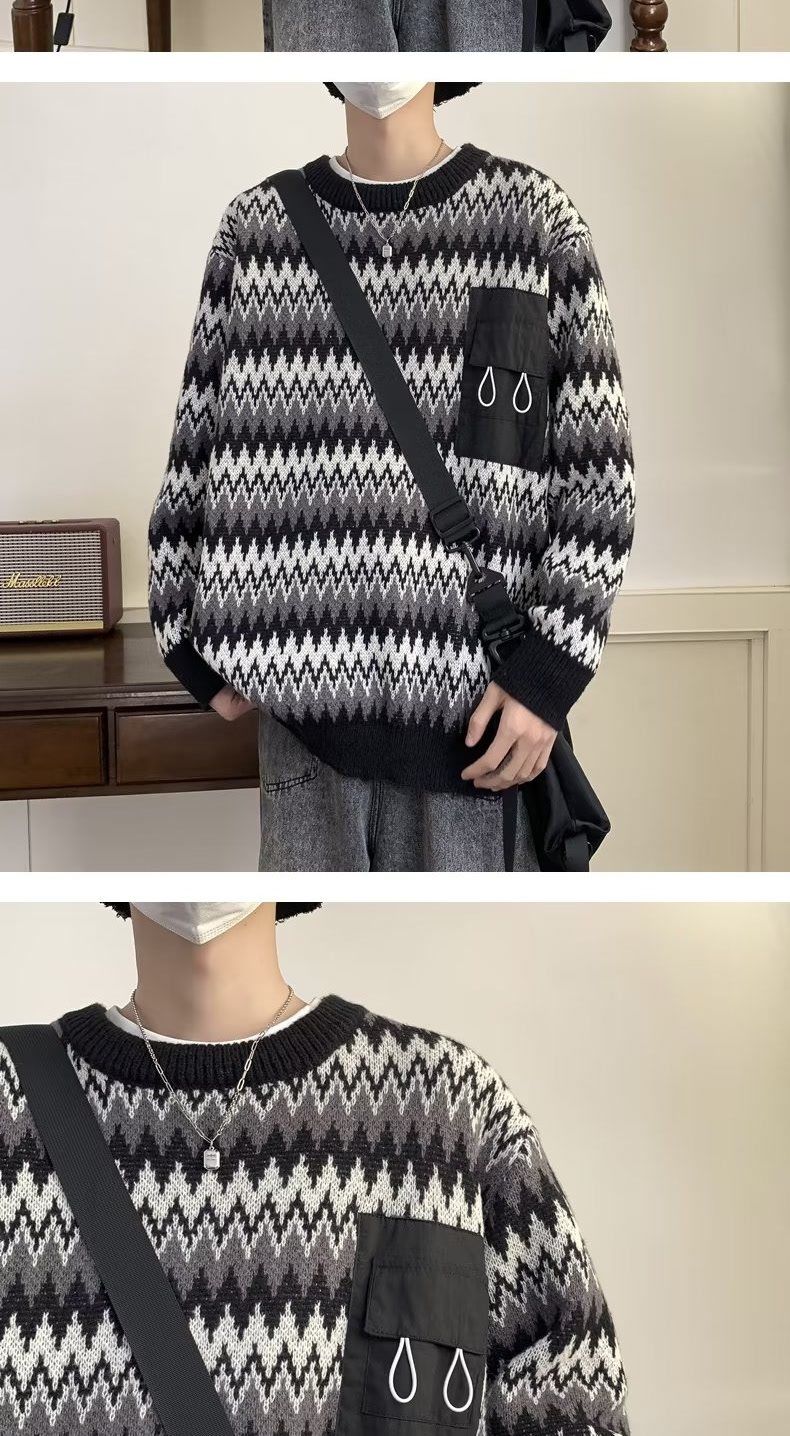Men's Oversized Knit Sweater For Men Casual Style With Pockets_voghion.com
