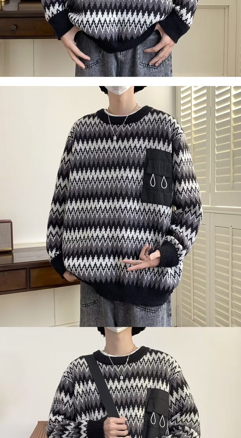 Men's Oversized Knit Sweater For Men Casual Style With Pockets_voghion.com