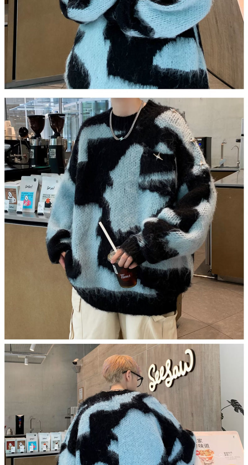 Women's Knitted Tie Dye Pullover Sweater Autumn Winter Fleece Top_voghion.com