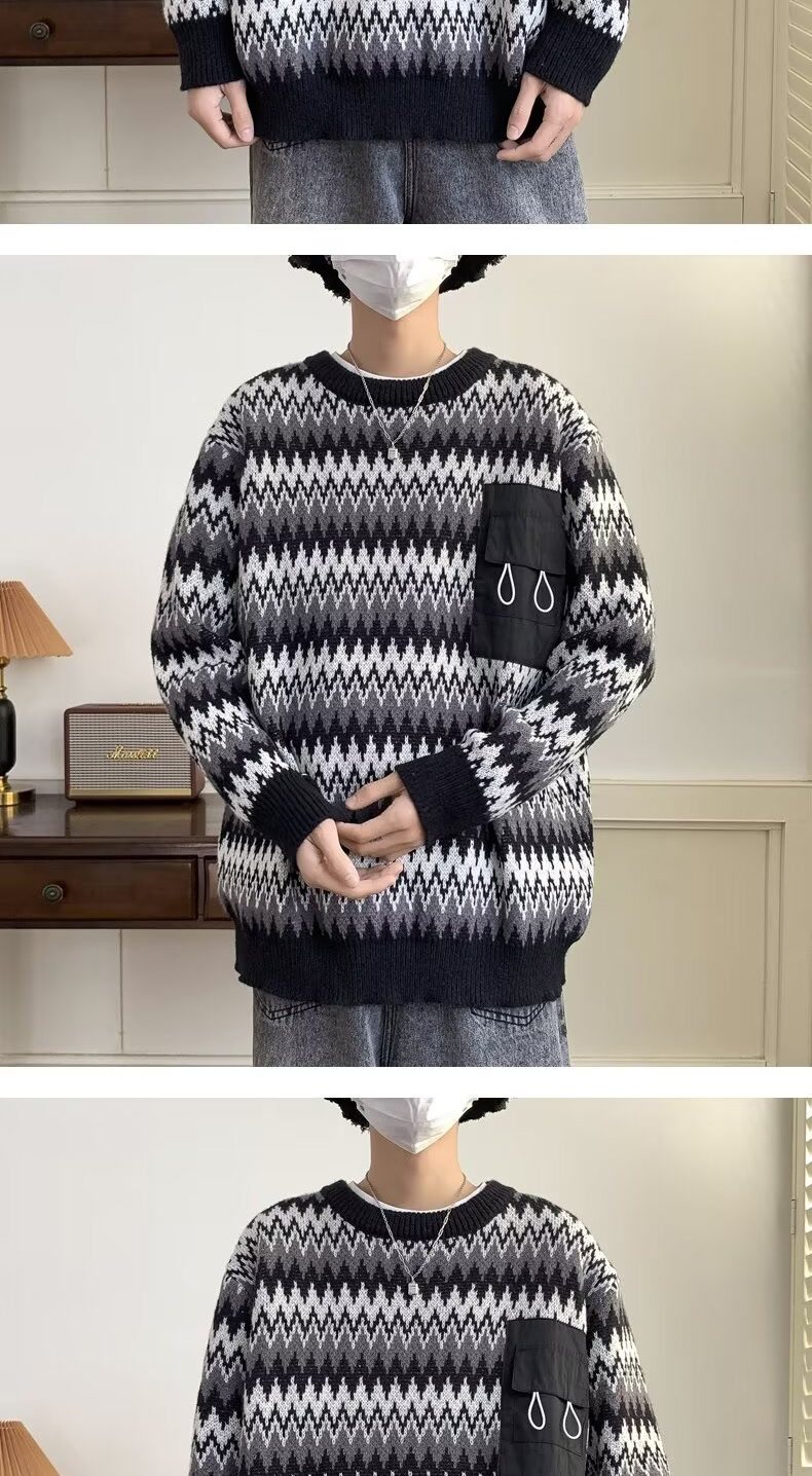 Men's Oversized Knit Sweater For Men Casual Style With Pockets_voghion.com