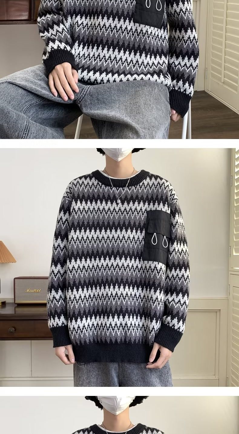 Men's Oversized Knit Sweater For Men Casual Style With Pockets_voghion.com