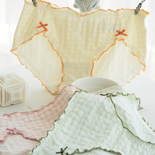 Plus Size Retro Plaid Underwear for Women, Summer Thin Breathable Sweet and Cute Pure Cotton Mid-Waist Briefs for Fat Girls