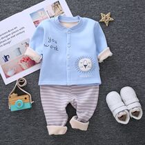 Warm little treasure autumn pants two-piece split body and outside wear velvet two-piece set of baby underwear trousers baby length