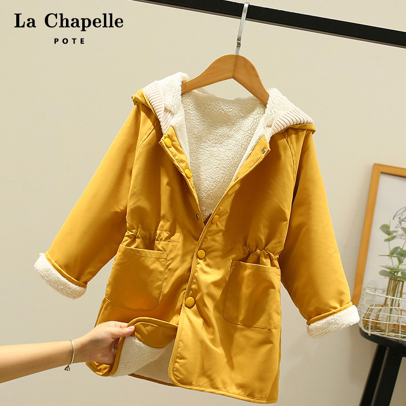 La Chapelle children's clothes girls trench coat autumn wear double-sided wearing foreign children's mid-length 2021 autumn winter plus fleece jacket