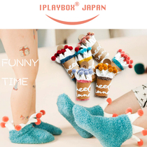 Japanese iplaybox creative cute clown color ball ball tube winter coral velvet home socks parent-child model
