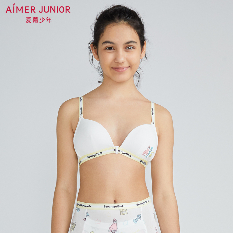 Aimer children girls students teenagers SpongeBob Squarepants IP front buckle without support underwear bra AJ1153583