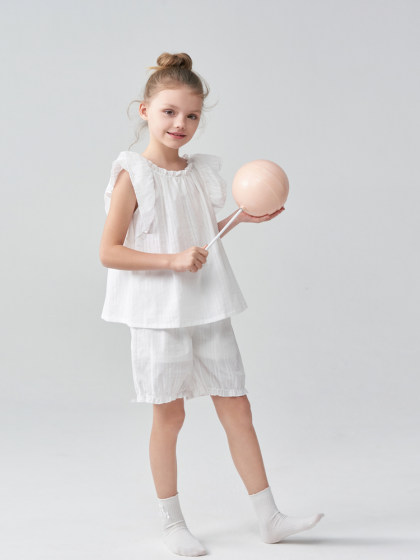 爱慕儿童家居服睡衣套装3件夏季棉透气简洁公主风内衣A类睡衣睡裤