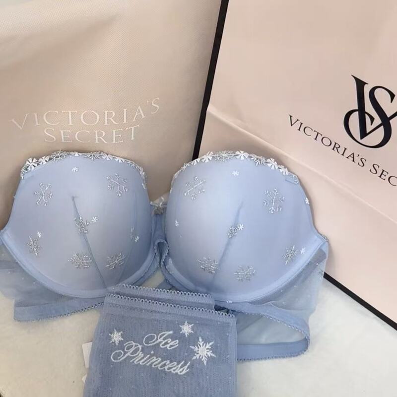 Victoria's Secret 2025 New Model Showstopper Cherry Snowflake Blue Embroidered Lace Lingerie Bra Victoria's Secret 2025 New Model Showstopper Cherry Snowflake Blue Embroidered Lace Lingerie Bra