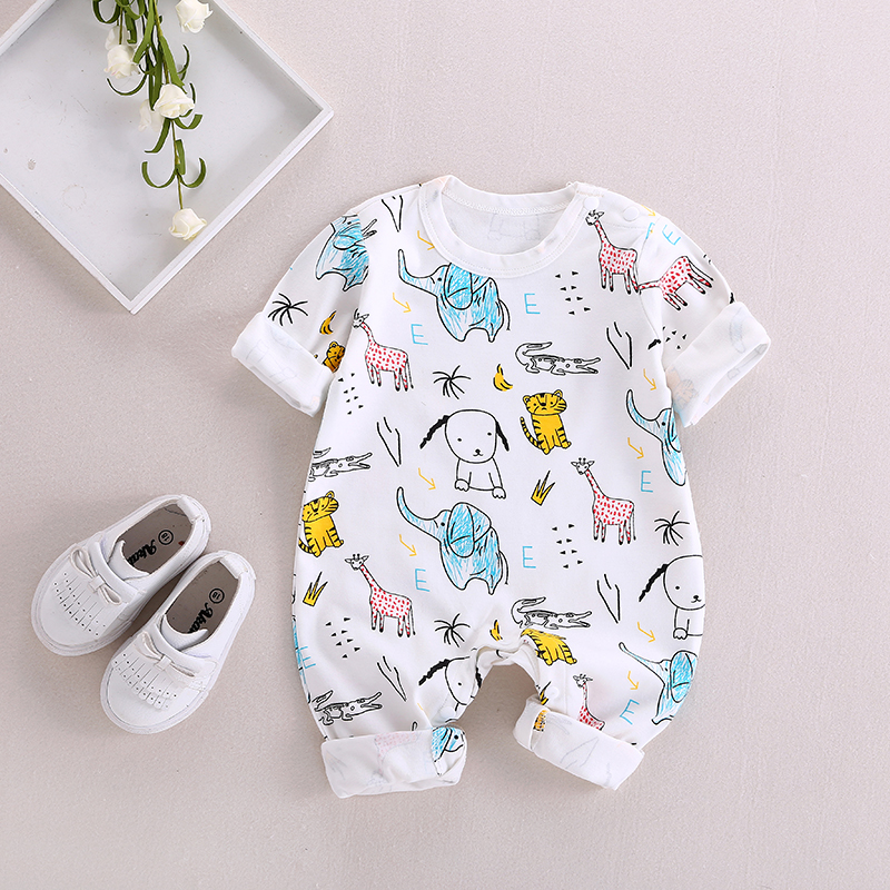 Baby clothes Summer slim fit dress woman baby pure cotton long sleeve climbing clothes male net red and cute newborn khaclothes