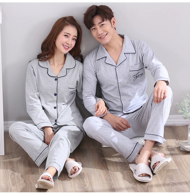 Quần áo ngủ nam cực nam cho nam dài tay cotton mùa xuân và mùa thu mỏng