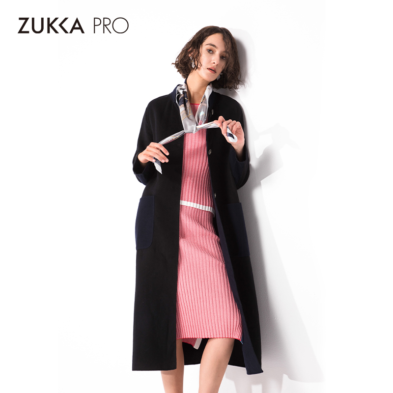 ZUKKA PRO Drucka Winter Fashion StegenY choáng trong một Slim Đen Dài Over-đầu gối Coat