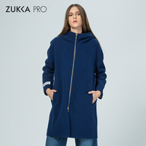 ZUKKA PRO Zhuka winter New zipper placket wool woolen embroidered warm hooded long coat