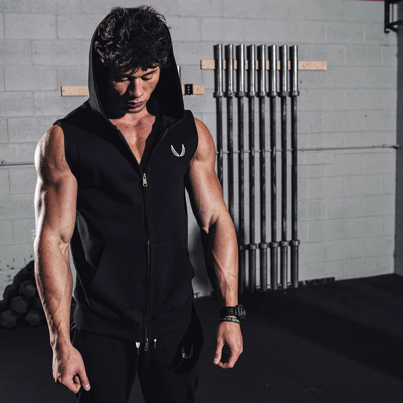 Thể thao vest mỏng thể dục không tay Slim vest vai trùm đầu đào tạo phù hợp với thở áo len khô nhanh vest nam